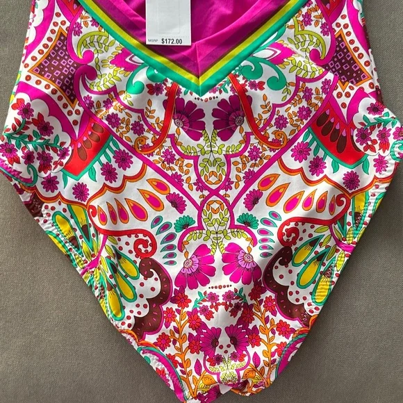 Trina Turk Pink and Green Patterned Swimsuit - Picture 7 of 8